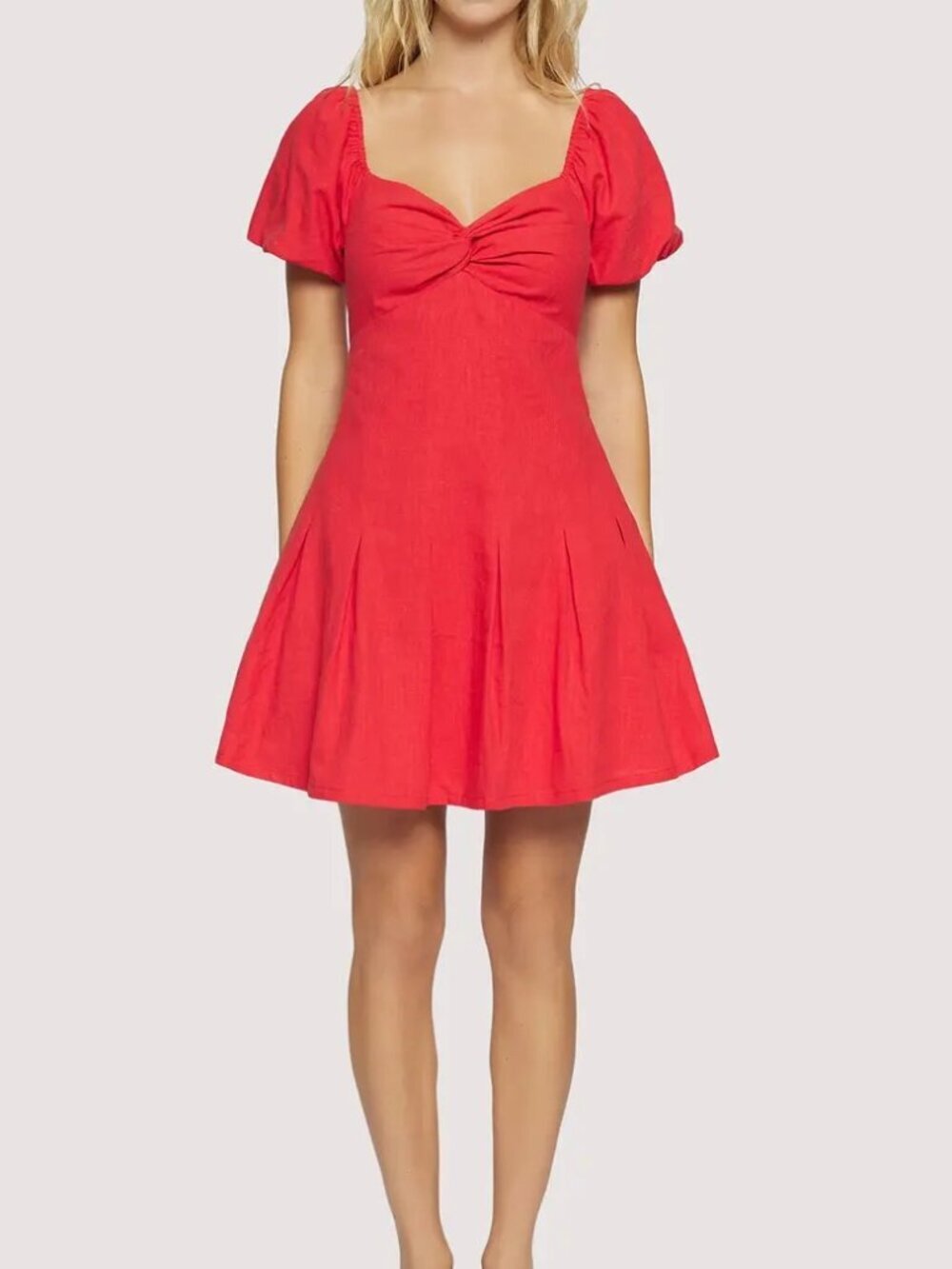 NWT Lost and Wander “Catania” Red Linen and Cotton Mini Dress with Puff Sleeves